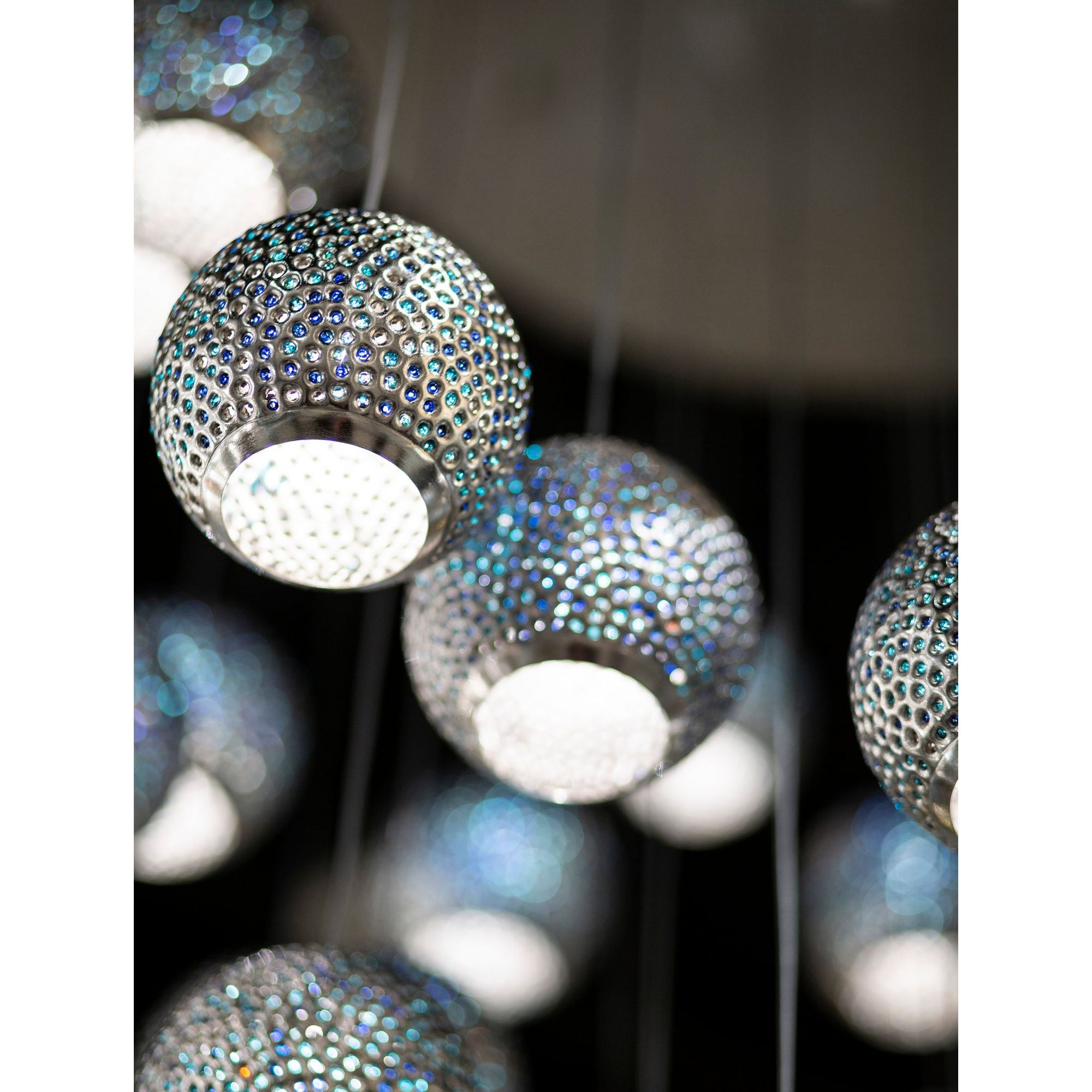 Giro 1-Light Round Multi-Drop Pendant - Painted Silver/Nickel/Blue