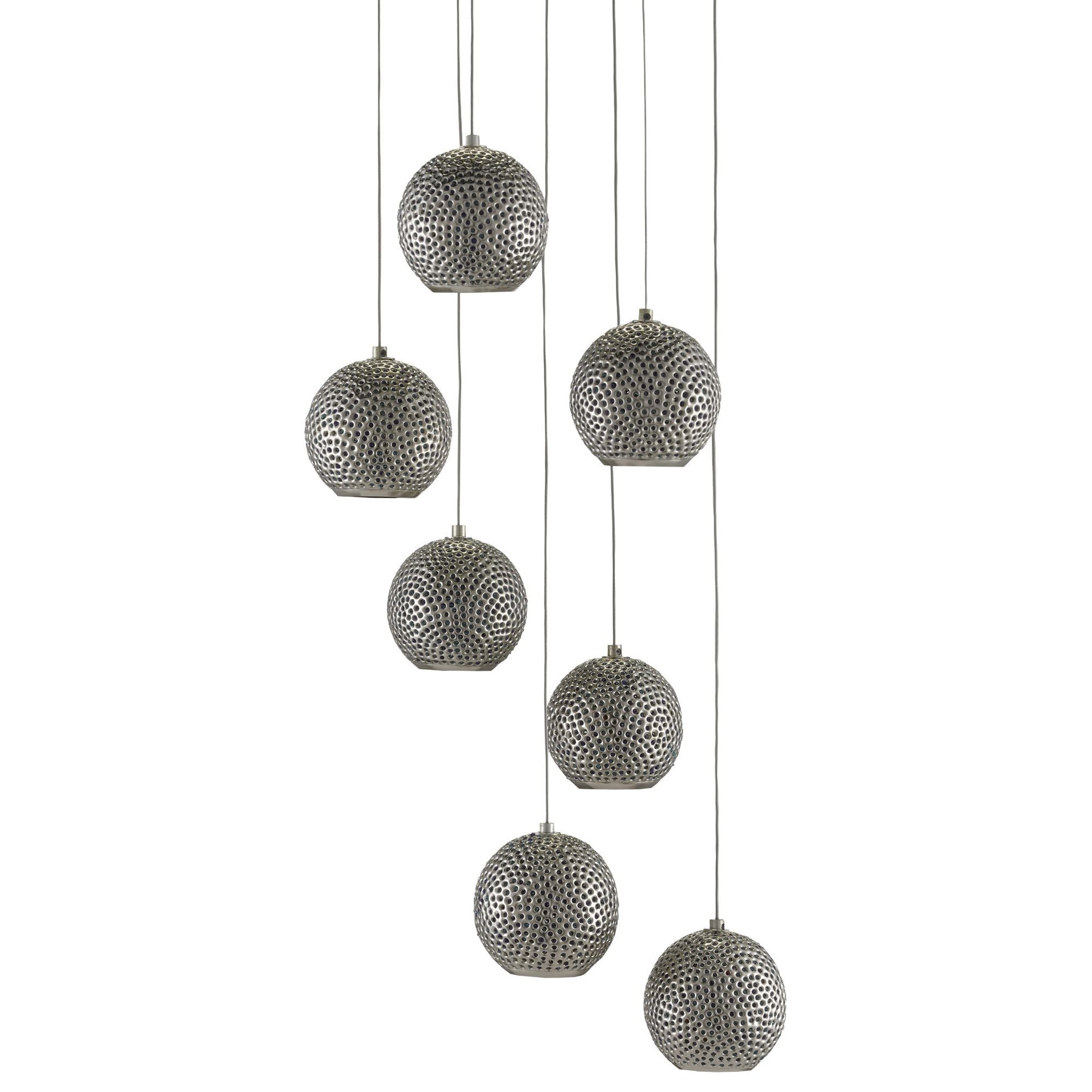 Giro 7-Light Round Multi-Drop Pendant - Painted Silver/Nickel/Blue