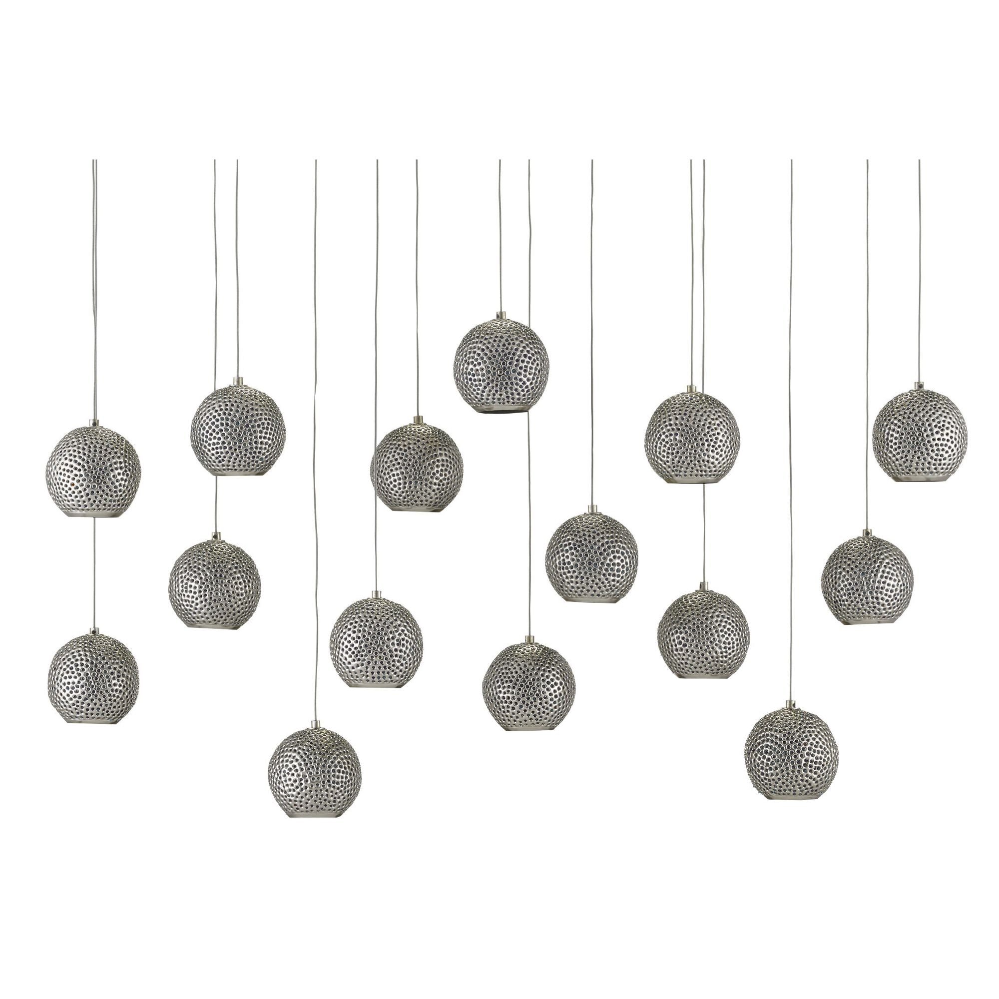 Giro 15-Light Rectangular Multi-Drop Pendant - Painted Silver/Nickel/Blue