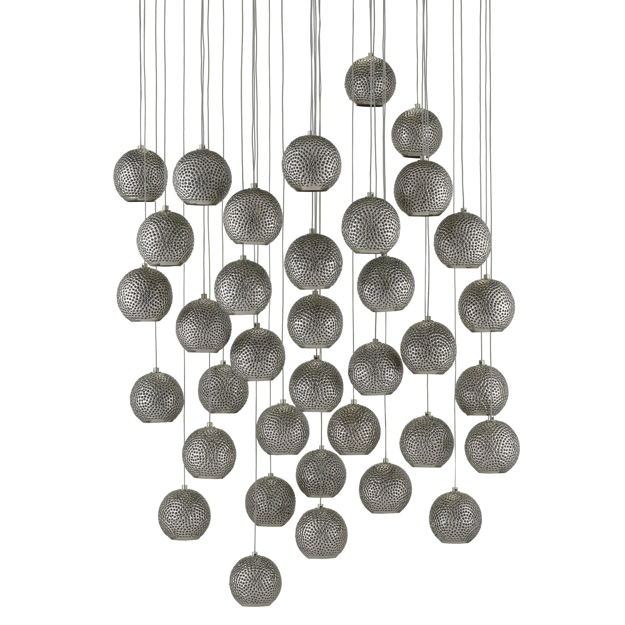 Giro 36-Light Round Multi-Drop Pendant - Painted Silver/Nickel/Blue