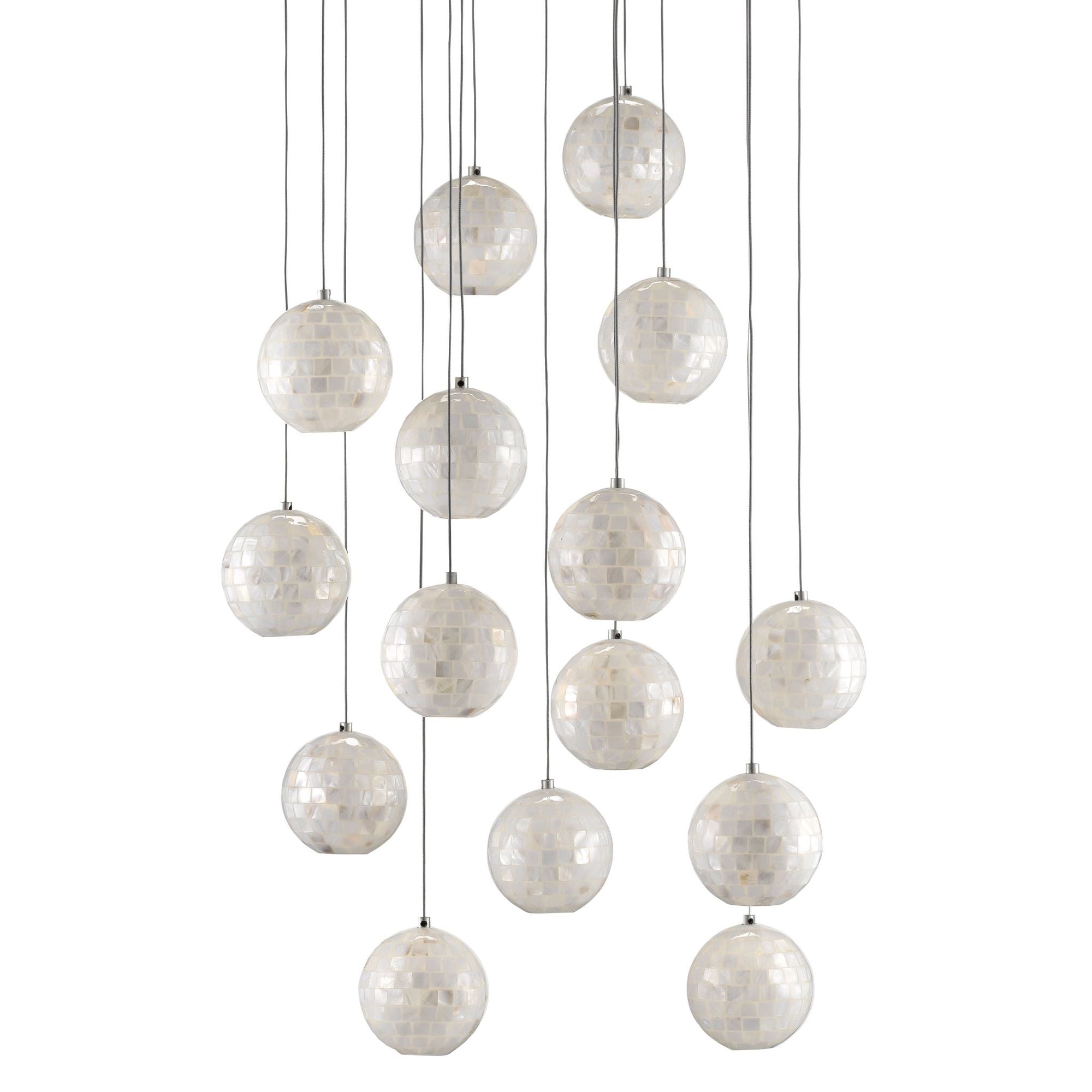 Finhorn 15-Light Round Multi-Drop Pendant - Painted Silver/Pearl