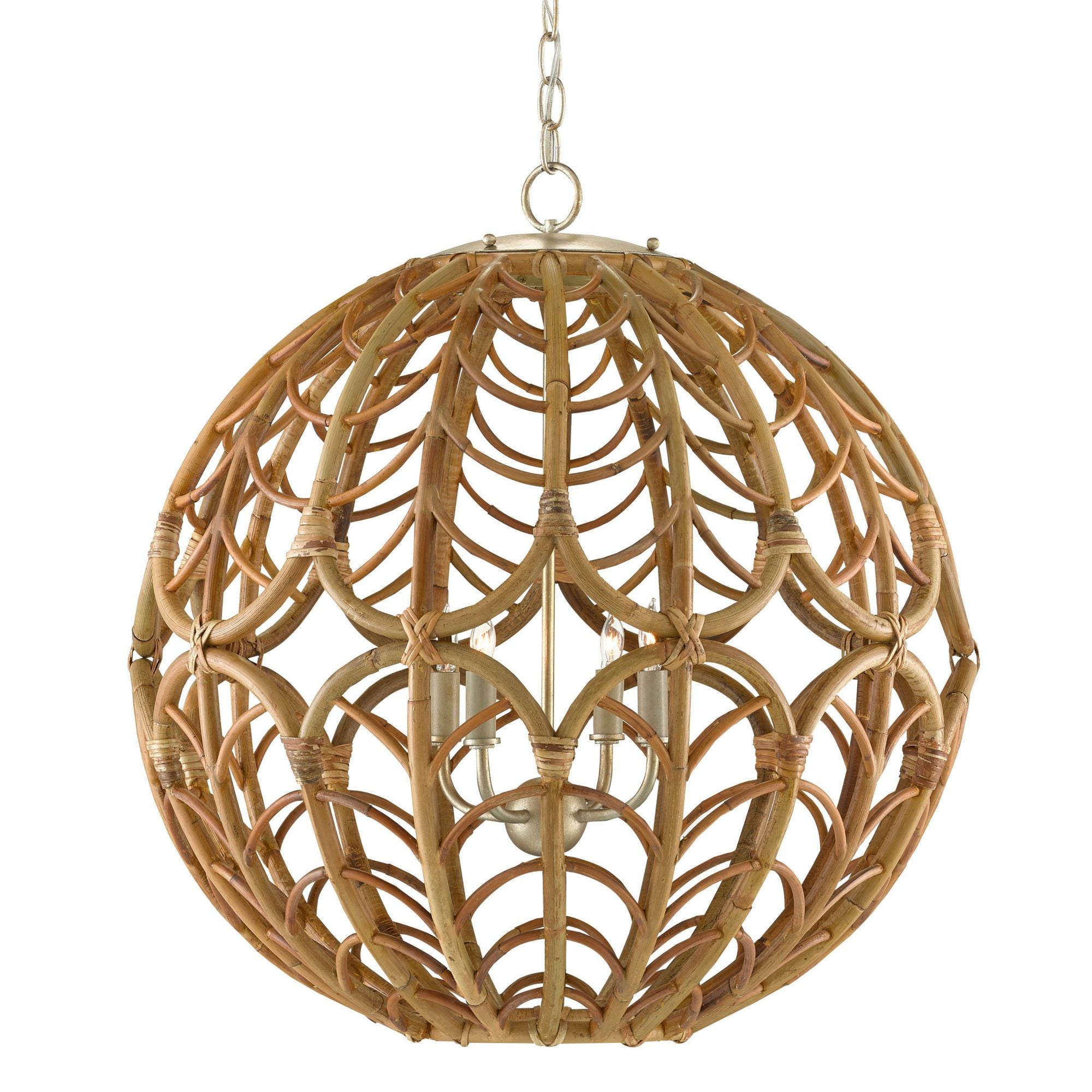 Cape Verde Rattan Orb Chandelier - Silver Leaf/Smokewood/Natural
