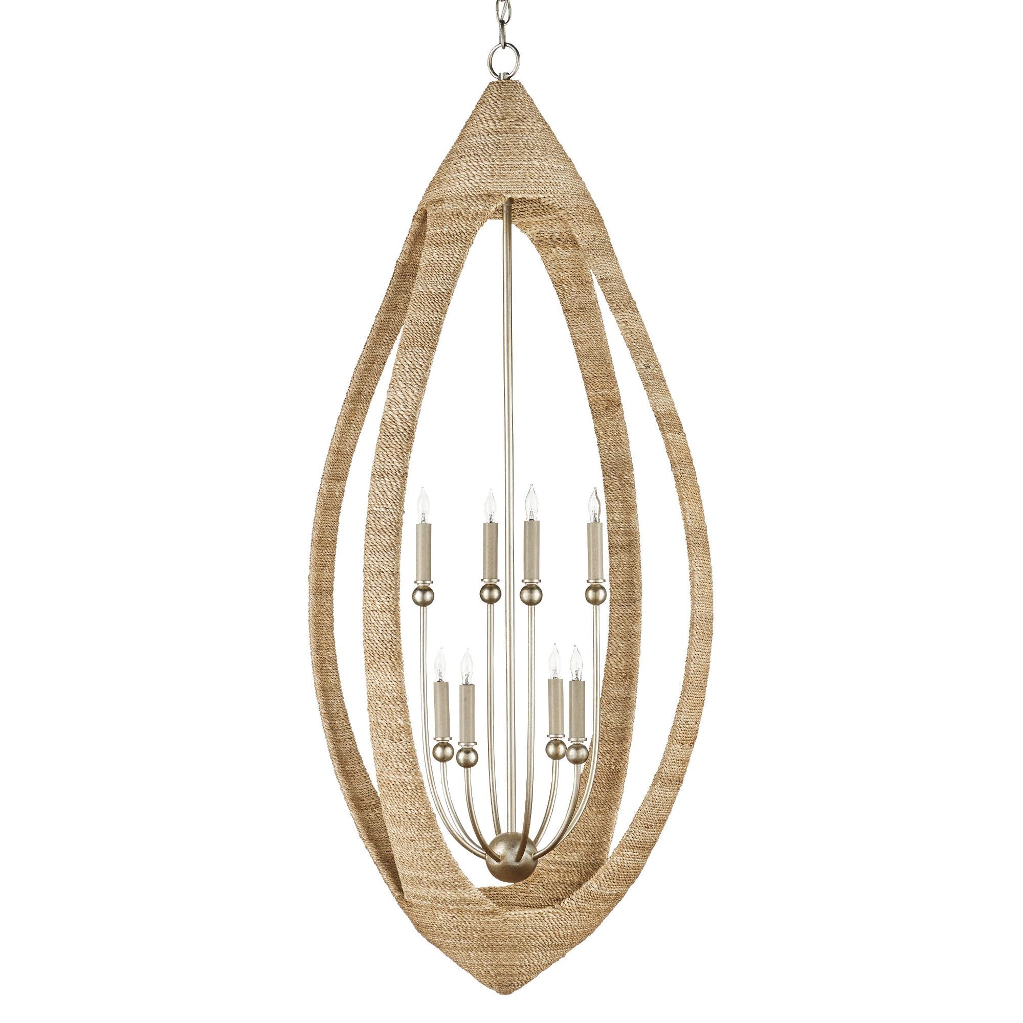 Menorca Large Rope Chandelier - Contemporary Silver Leaf/Smokewood/Natural Rope