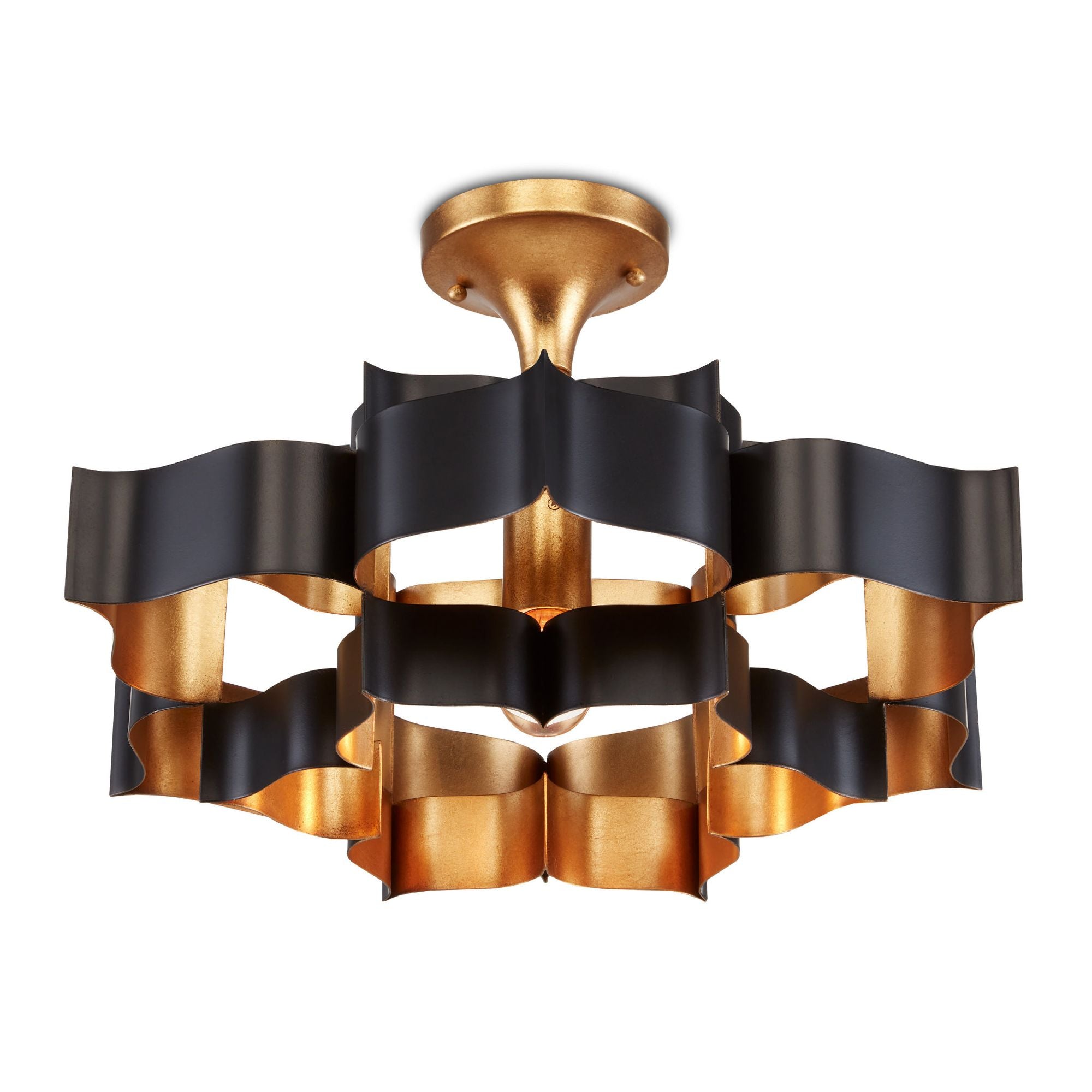 Grand Lotus Small Black Chandelier - Satin Black/Contemporary Gold Leaf