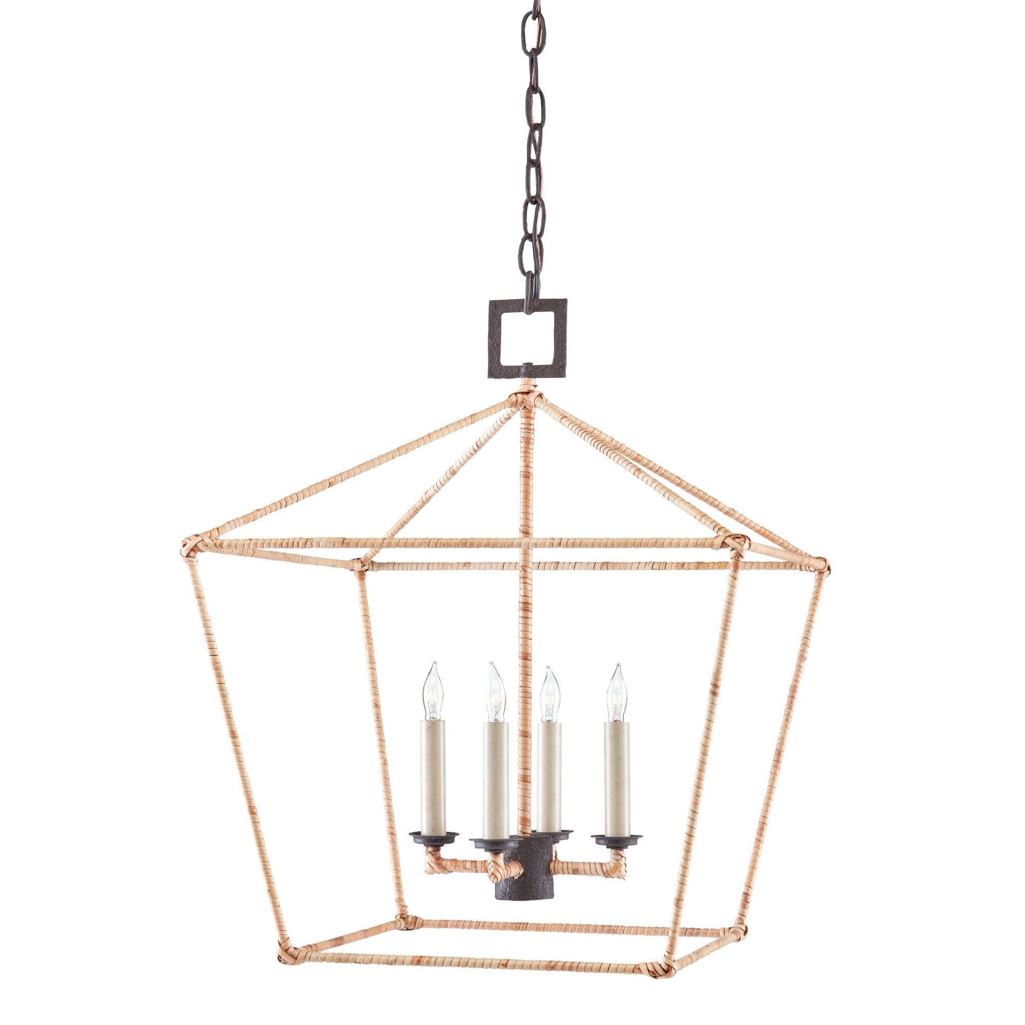 Denison Medium Rattan Lantern - Mole Black/Natural Rattan
