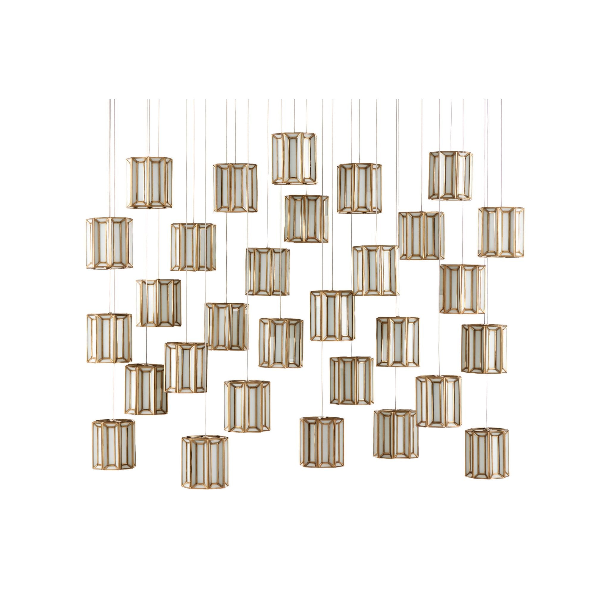 Daze 30-Light Rectangular Multi-Drop Pendant - Antique Brass/White/Painted Silver