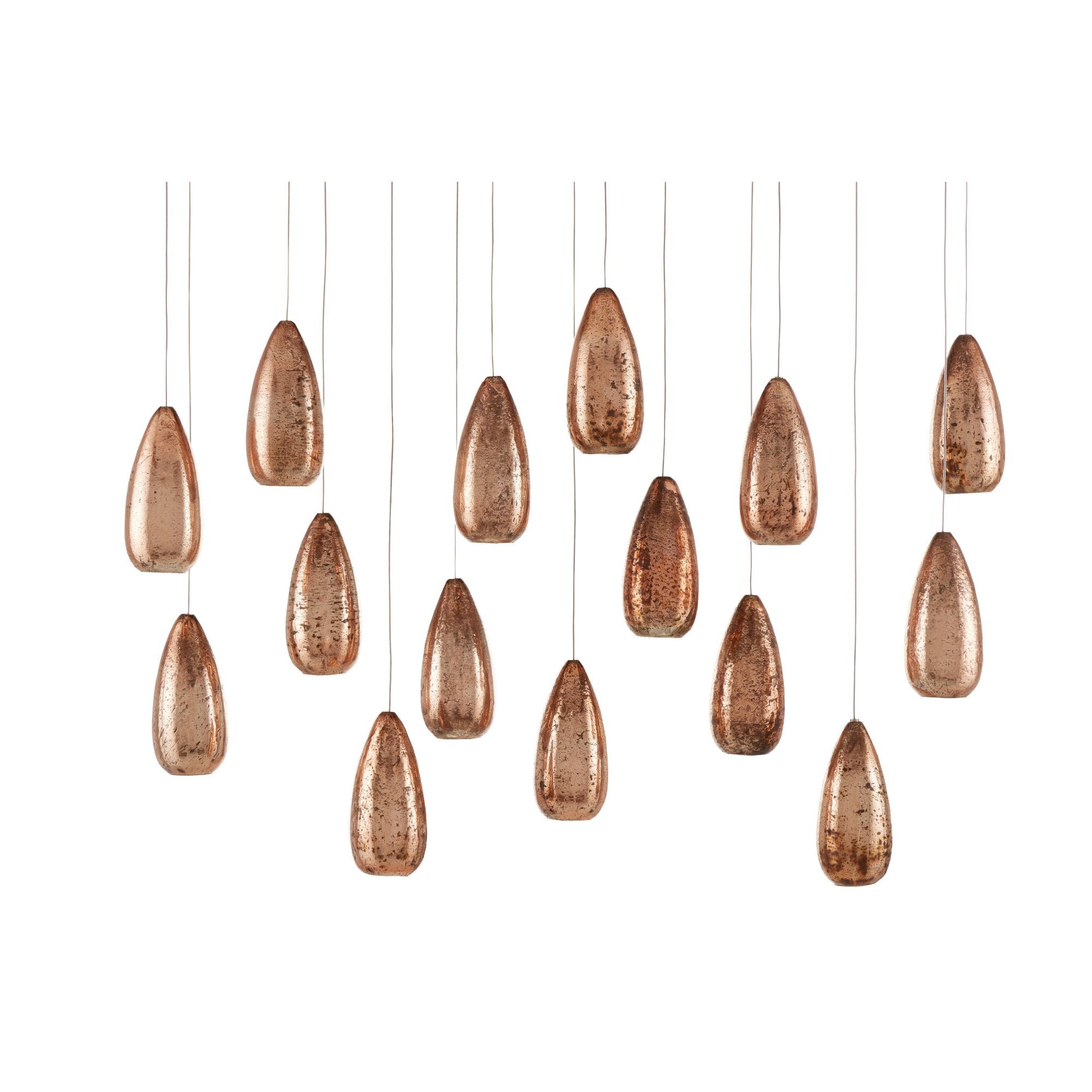 Rame 15-Light Rectangular Multi-Drop Pendant - Copper/Silver/Painted Silver