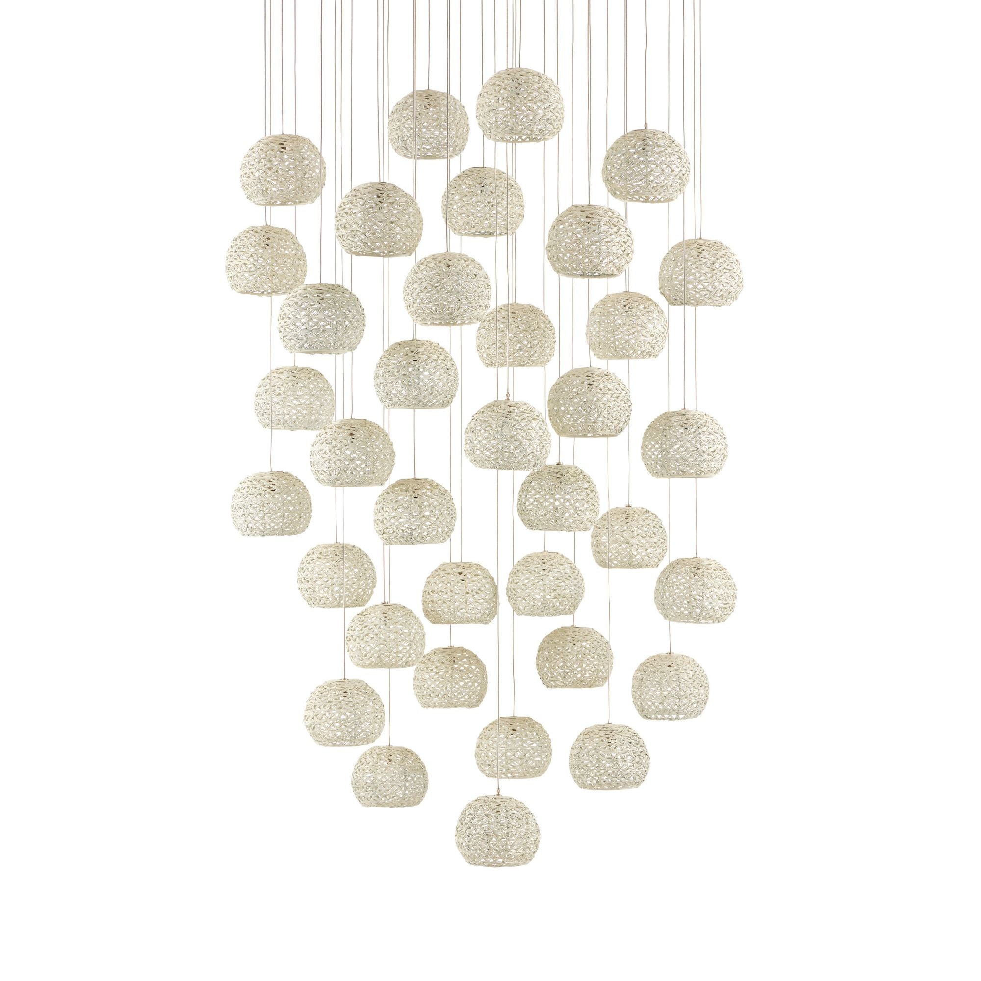 Piero White 36-Light Round Multi-Drop Pendant - White/Painted Silver