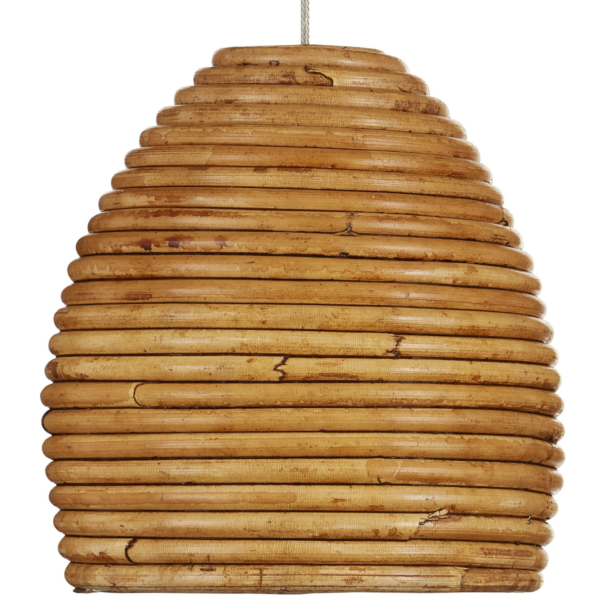 Beehive 3-Light Round Multi-Drop Pendant - Natural Rattan/Silver