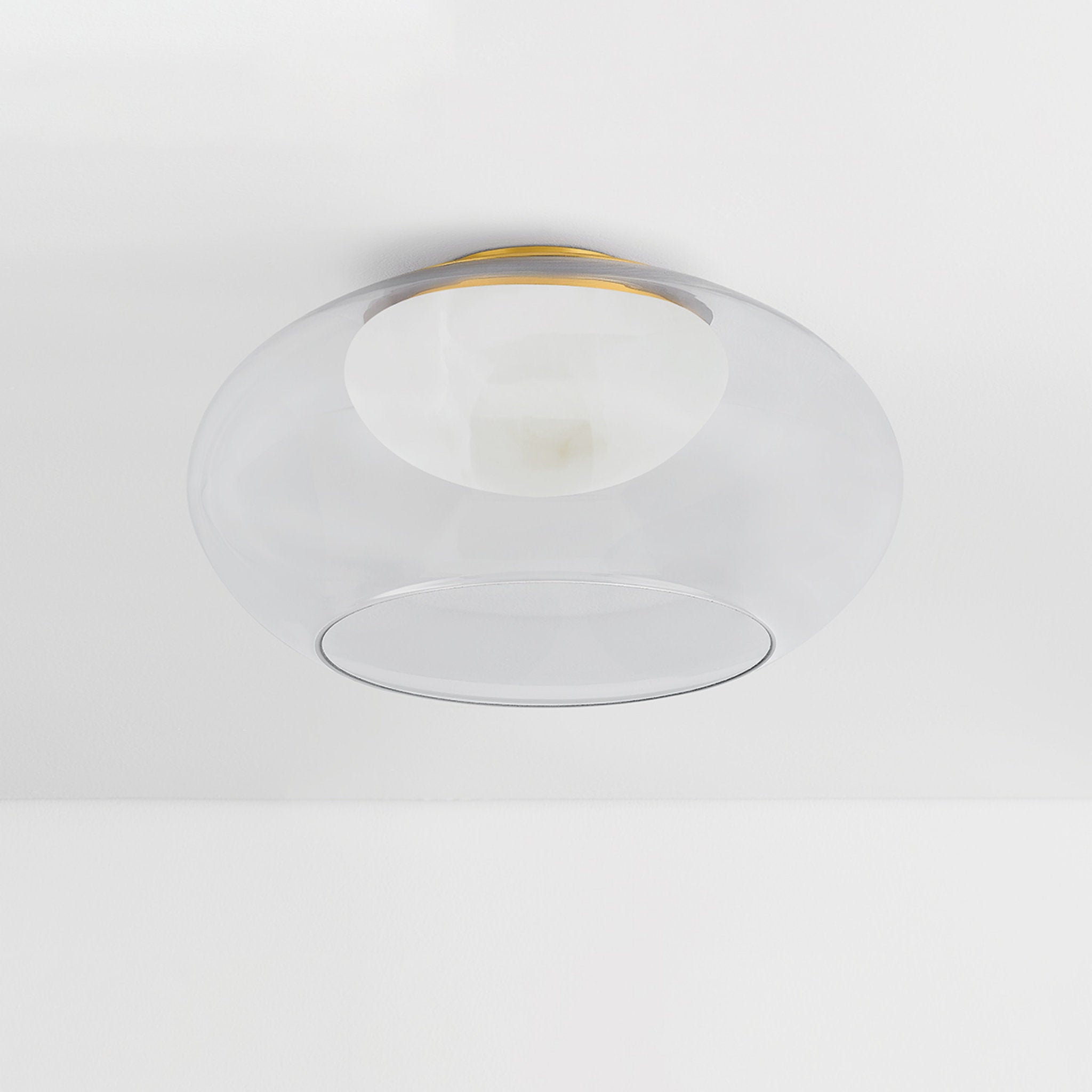 Moore 1-Light Flush Mount in Aged Brass 17W x 9H