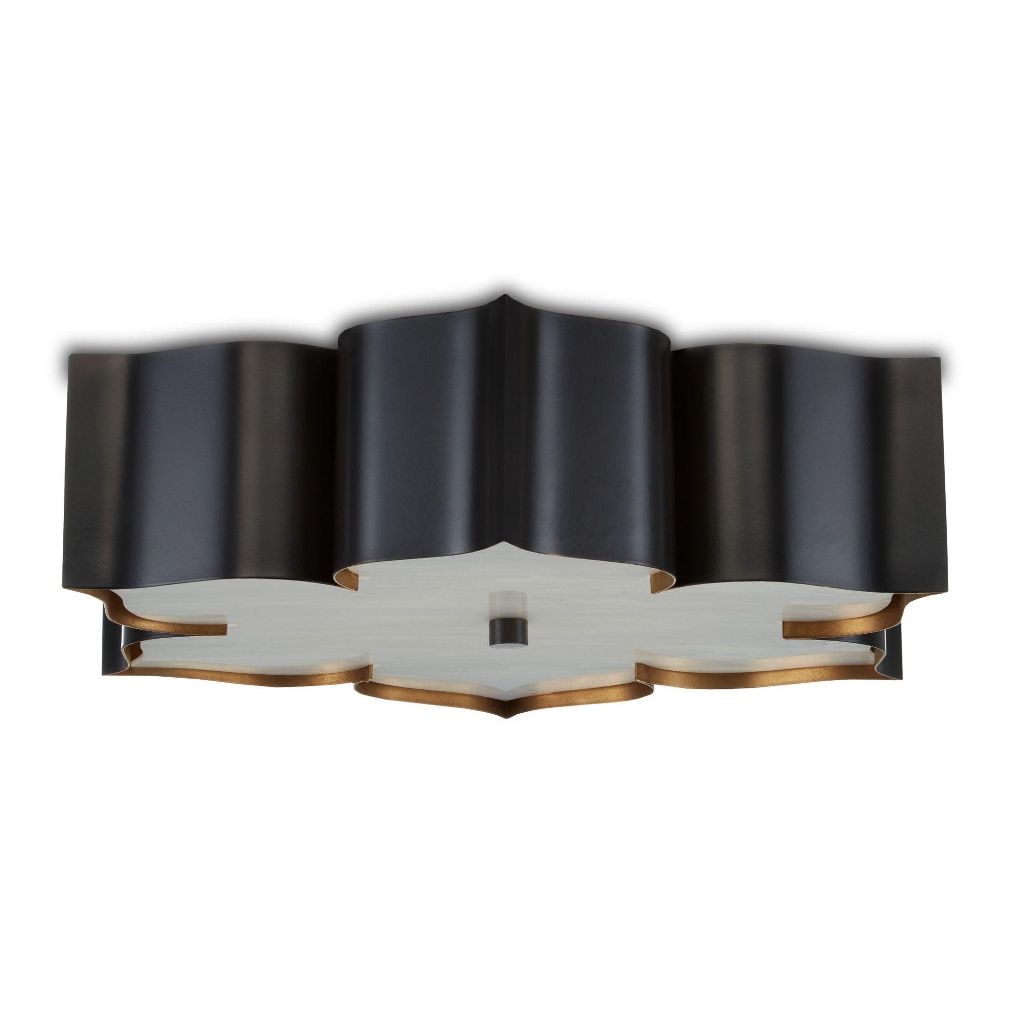 Grand Lotus Black Flush Mount - Satin Black /Contemporary Gold