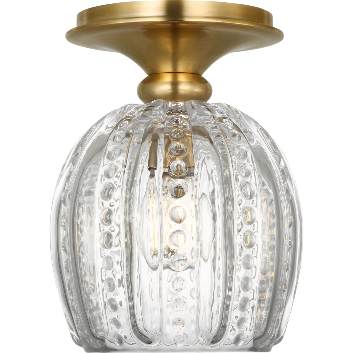 AERIN Lazari 6 inch flush mount in hand-rubbed antique brass with clear glass, alternate full view