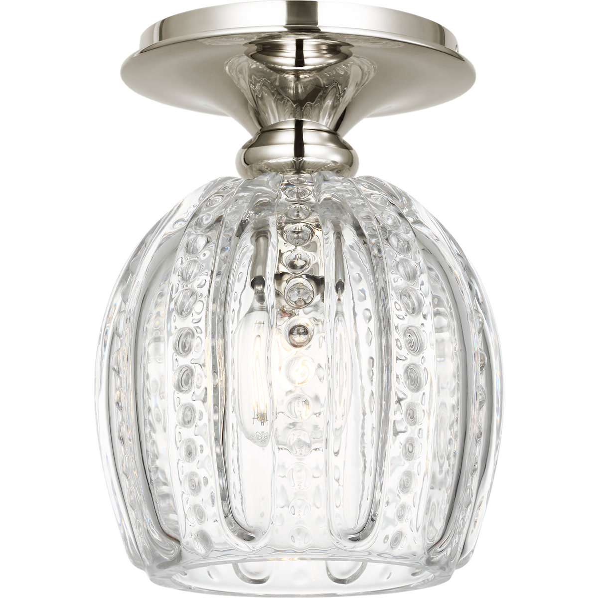 AERIN Lazari 6 inch flush mount in polished nickel with clear glass, full view