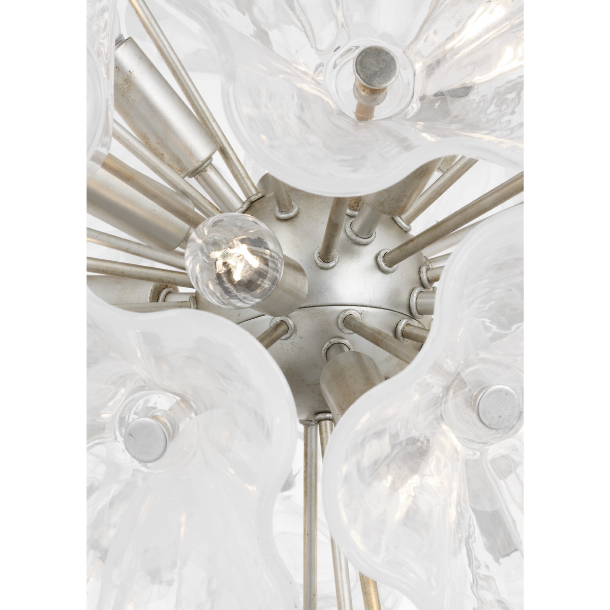 AERIN Livenza 25" Chandelier in Burnished Silver Leaf with White Strie Glass W25.25" x H27"