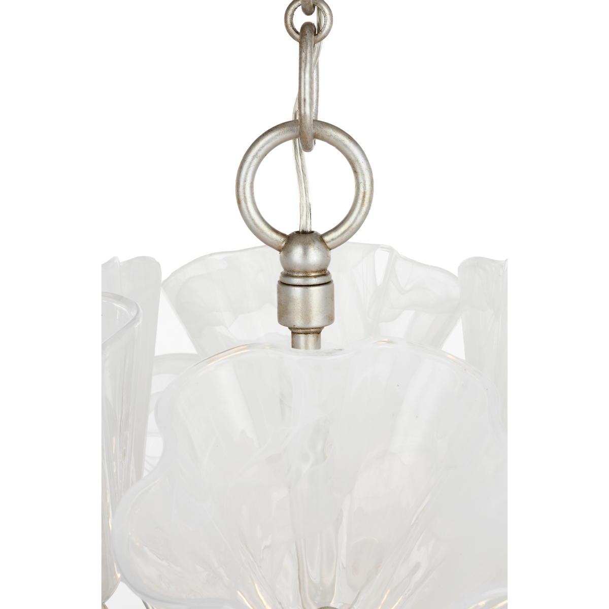 AERIN Livenza 25" Chandelier in Burnished Silver Leaf with White Strie Glass W25.25" x H27"
