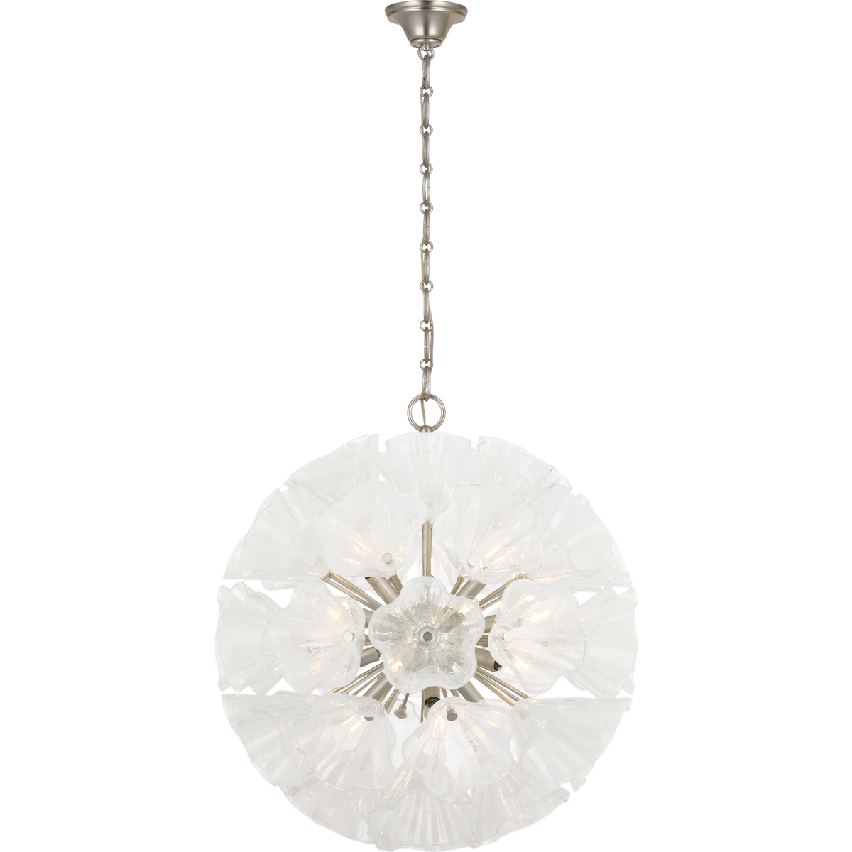 AERIN Livenza 25" Chandelier in Burnished Silver Leaf with White Strie Glass W25.25" x H27"