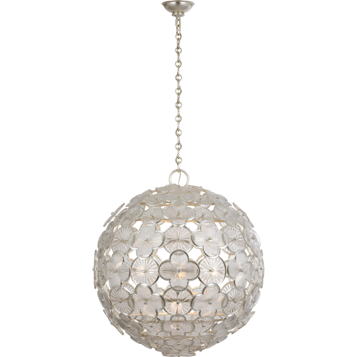 AERIN Serliana 25" Chandelier in Burnished Silver Leaf with Silver Edge Leaf Glass W25.25" x H27.5"