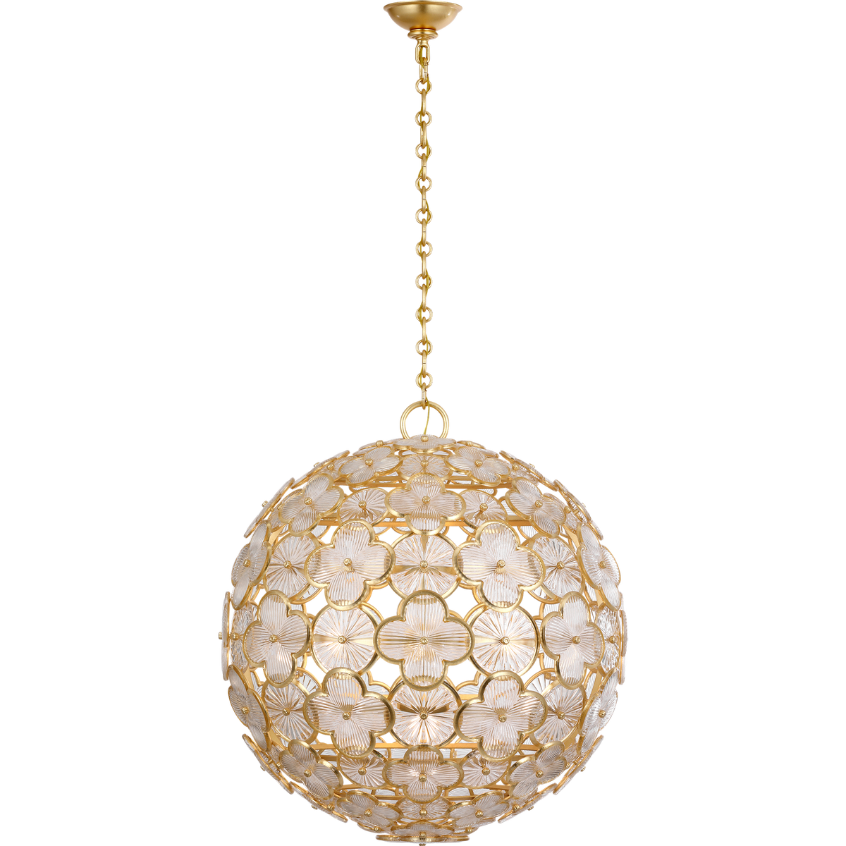 AERIN Serliana 25" Chandelier in Gild with Gild Edge Leaf Glass W25.25" x H27.5"