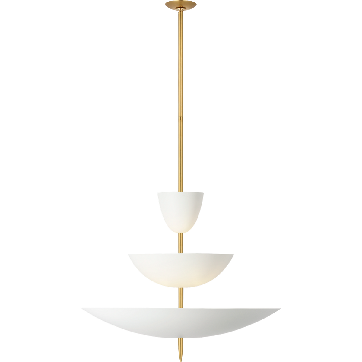 AERIN Orsini 30" Three Tier Chandelier in Hand-Rubbed Antique Brass with Plaster White Shades W29.75"