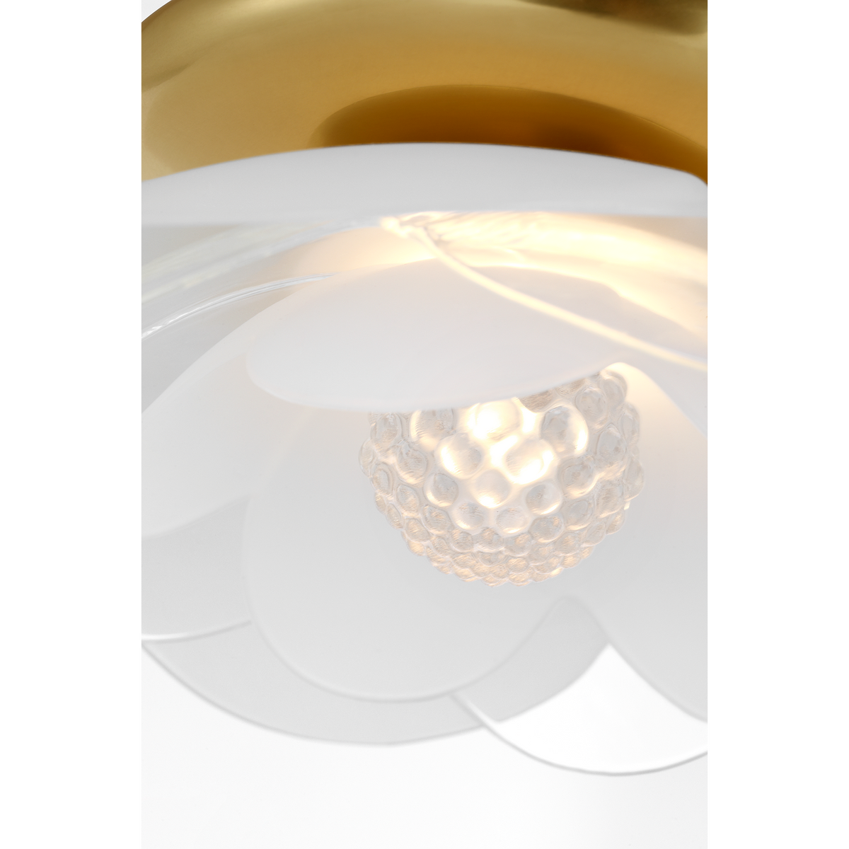 Barbara Barry Petaluma 7" Flush Mount in Soft Lacquered Brass with Etched and Clear Glass Flowers W7.25" x H2.5"