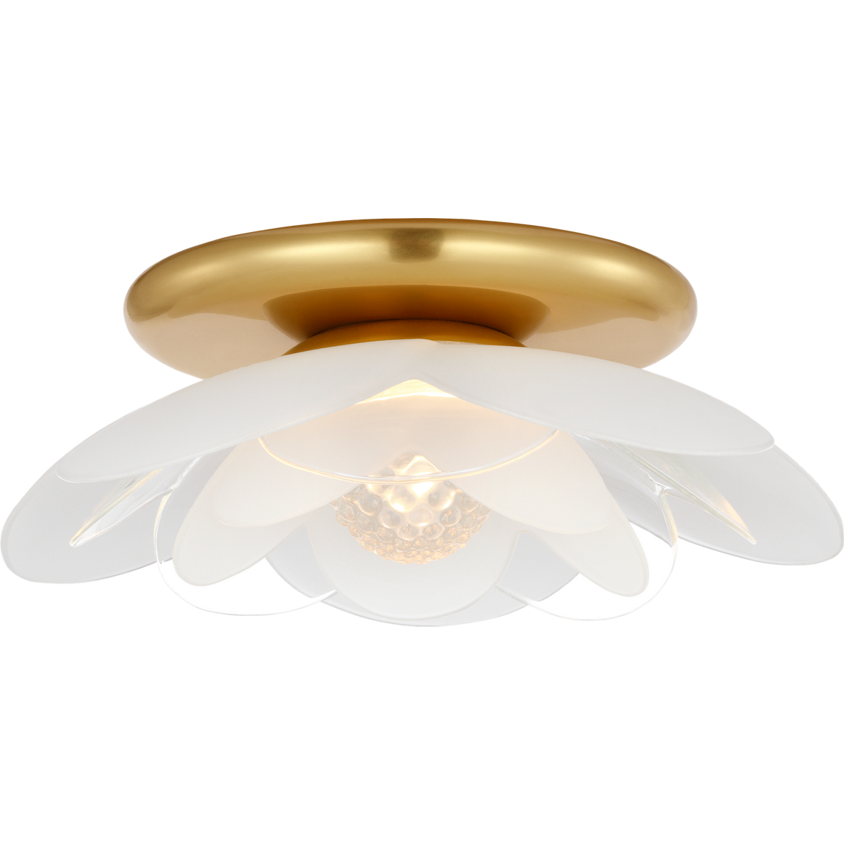 Barbara Barry Petaluma 7" Flush Mount in Soft Lacquered Brass with Etched and Clear Glass Flowers W7.25" x H2.5"