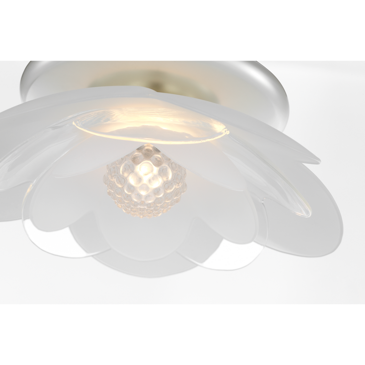 Barbara Barry Petaluma 7" Flush Mount in Soft Silver with Etched and Clear Glass Flowers W7.25" x H2.5"