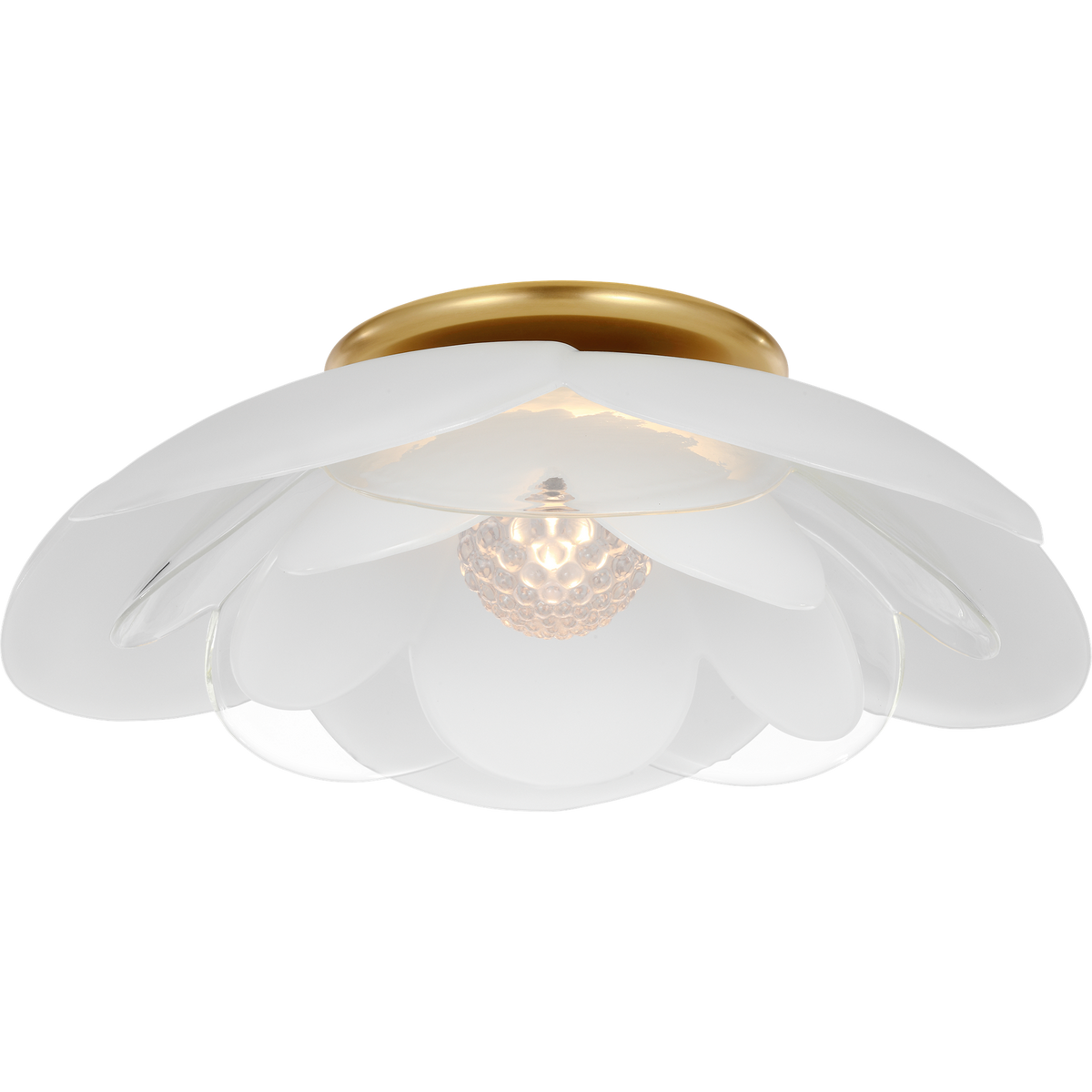 Barbara Barry Petaluma 16" Flush Mount in Soft Lacquered Brass with Etched and Clear Glass Flowers W15.5" x H4.5"