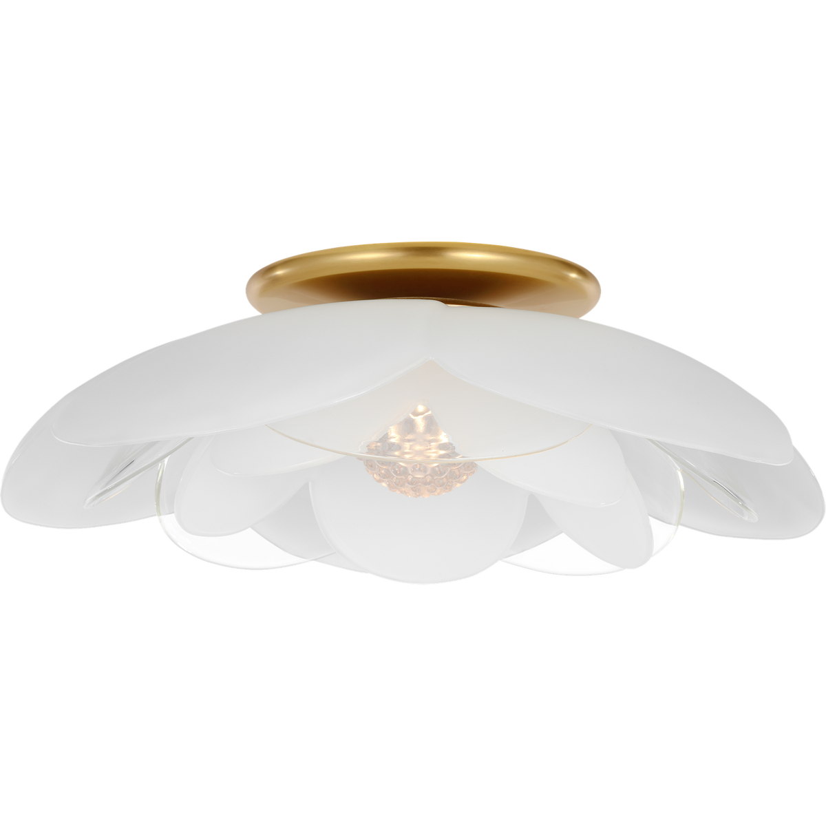 Barbara Barry Petaluma 16" Flush Mount in Soft Lacquered Brass with Etched and Clear Glass Flowers W15.5" x H4.5"