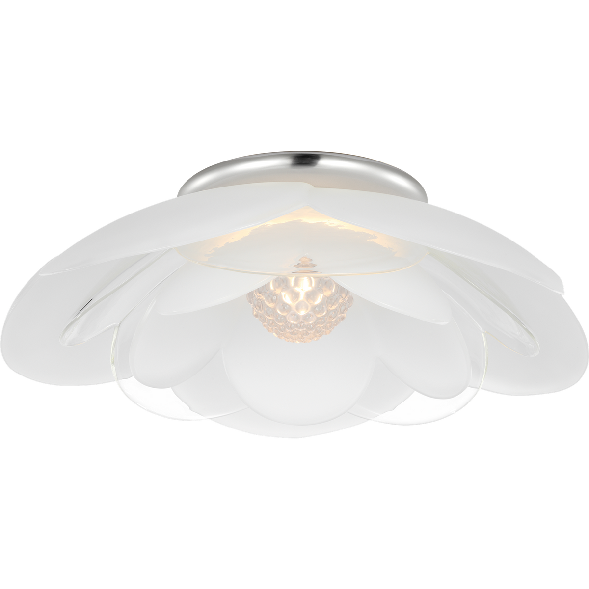 Barbara Barry Petaluma 16" Flush Mount in Soft Silver with Etched and Clear Glass Flowers W15.5" x H4.5"