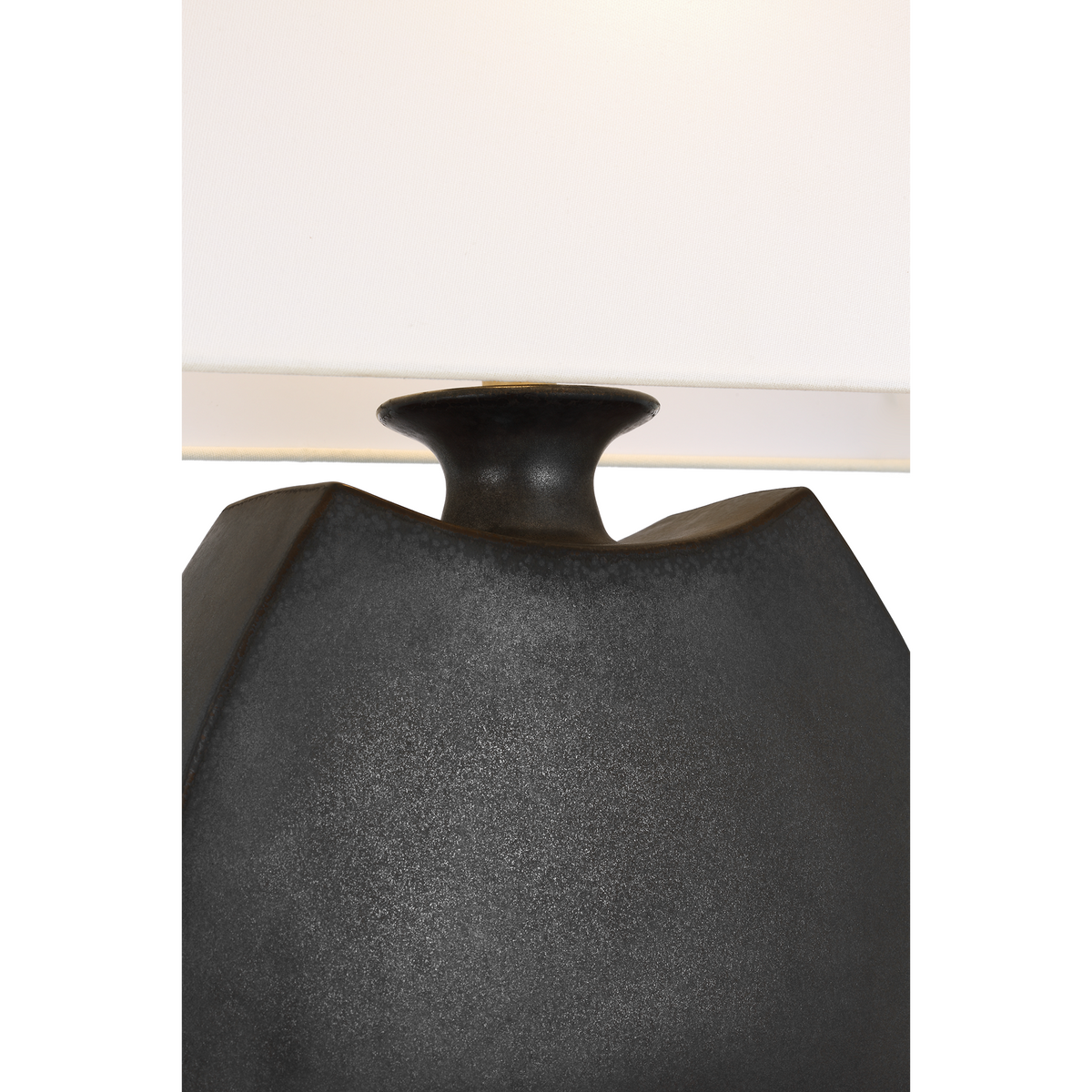 Chapman & Myers Emiko 21" Low Wide Table Lamp in Stained Black Metallic with Linen Shade W17" x H20.5"