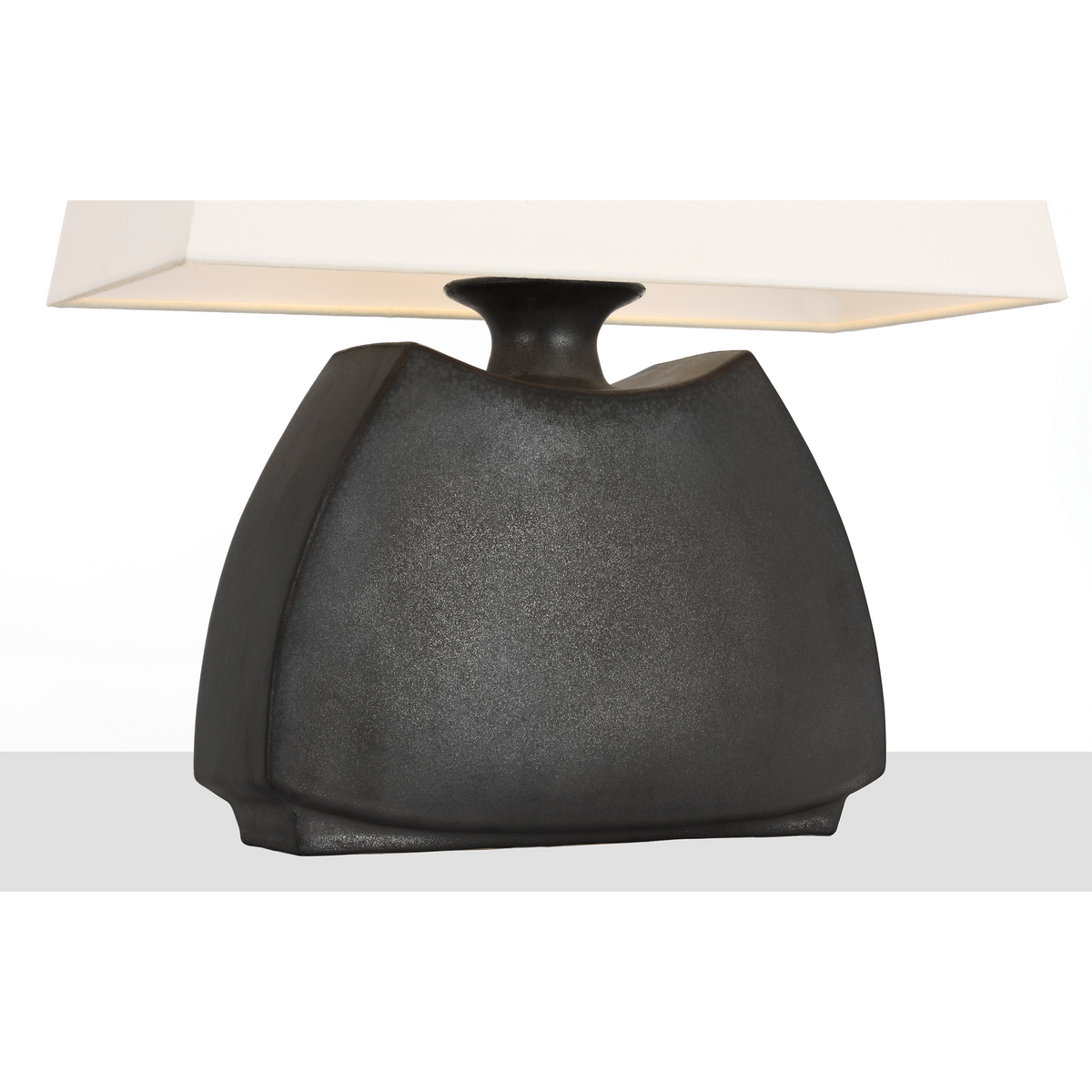 Chapman & Myers Emiko 21" Low Wide Table Lamp in Stained Black Metallic with Linen Shade W17" x H20.5"