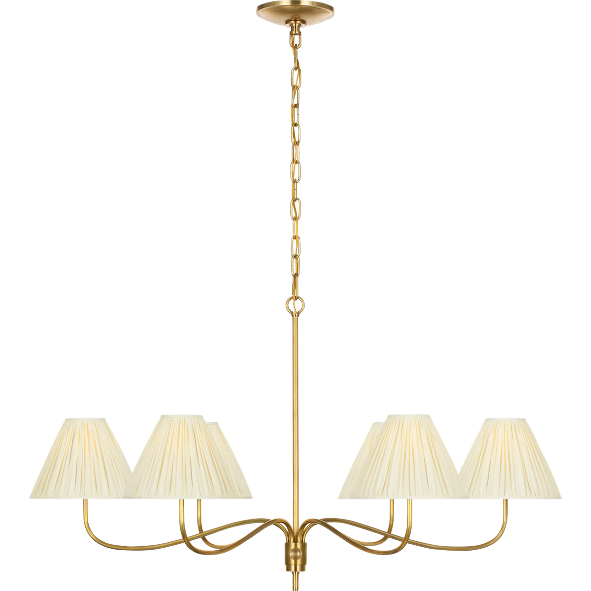 Chapman & Myers Hollings 42" Chandelier in Antique-Burnished Brass with Silk Pleated Shades W41.5" x H23.5"