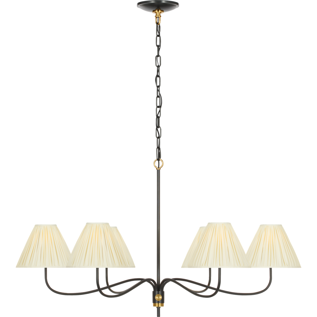Chapman & Myers Hollings 42" Chandelier in Bronze and Antique-Burnished Brass with Silk Pleated Shades W41.5" x H23.5"