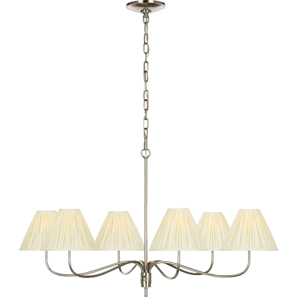 Chapman & Myers Hollings 42" Chandelier in Pewter with Silk Pleated Shades W41.5" x H23.5"