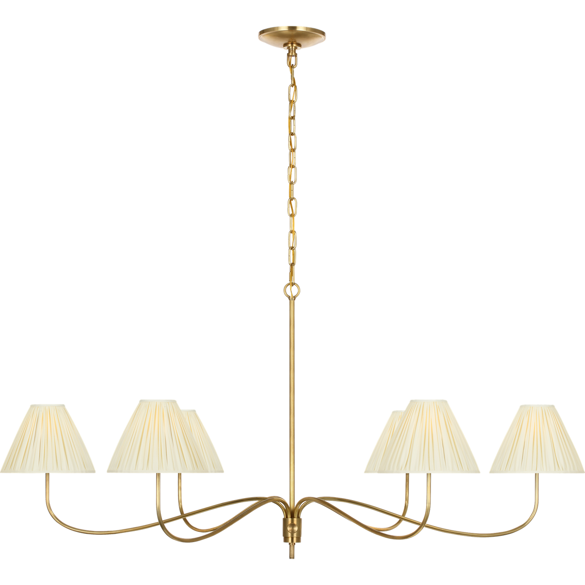 Chapman & Myers Hollings 54" Chandelier in Antique-Burnished Brass with Silk Pleated Shades W53.5" x H25.5"