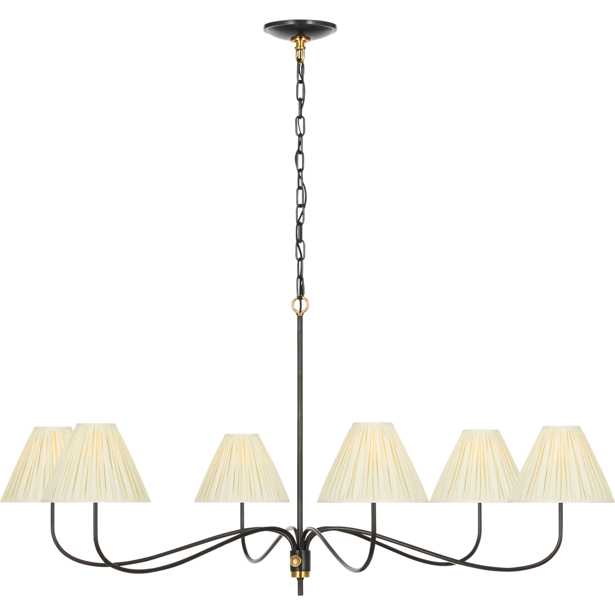 Chapman & Myers Hollings 54" Chandelier in Bronze and Antique-Burnished Brass with Silk Pleated Shades W53.5" x H25.5"