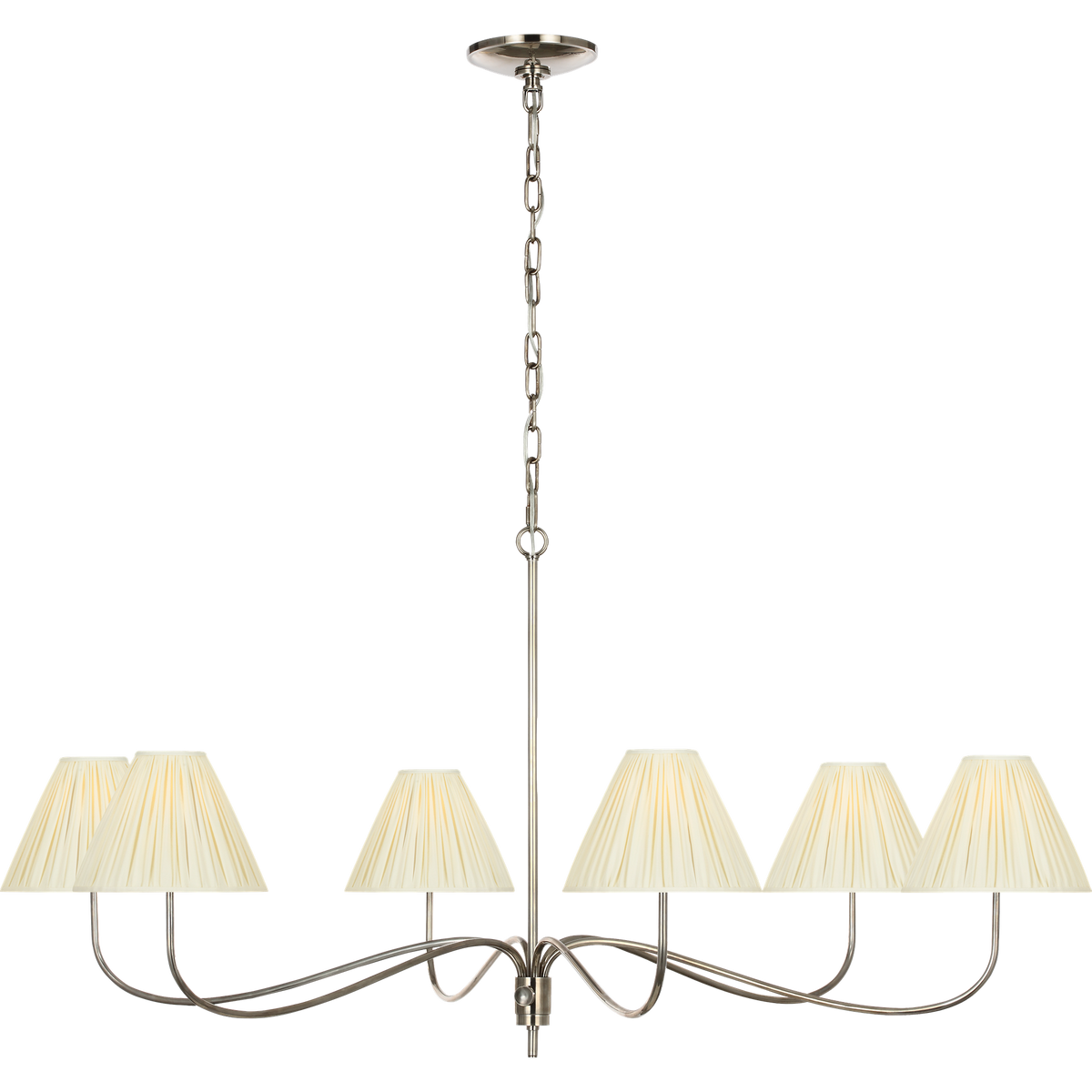 Chapman & Myers Hollings 54" Chandelier in Pewter with Silk Pleated Shades W53.5" x H25.5"