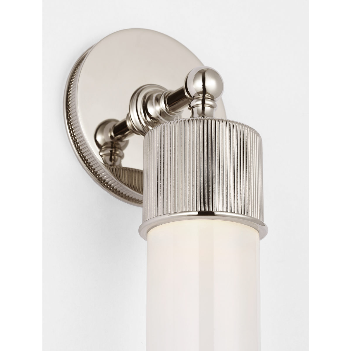 Marie Flanigan Ansel 19" Bath Sconce in Polished Nickel with White Glass W4.25" x H18.5" x E4"