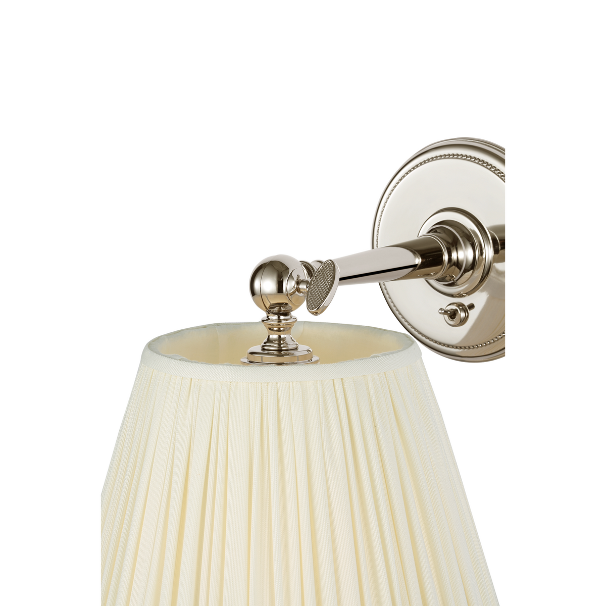 Marie Flanigan Hollander 9" Pivoting Sconce in Polished Nickel with Silk Pleated Shade W7.5" x H8.5" x E9.25"