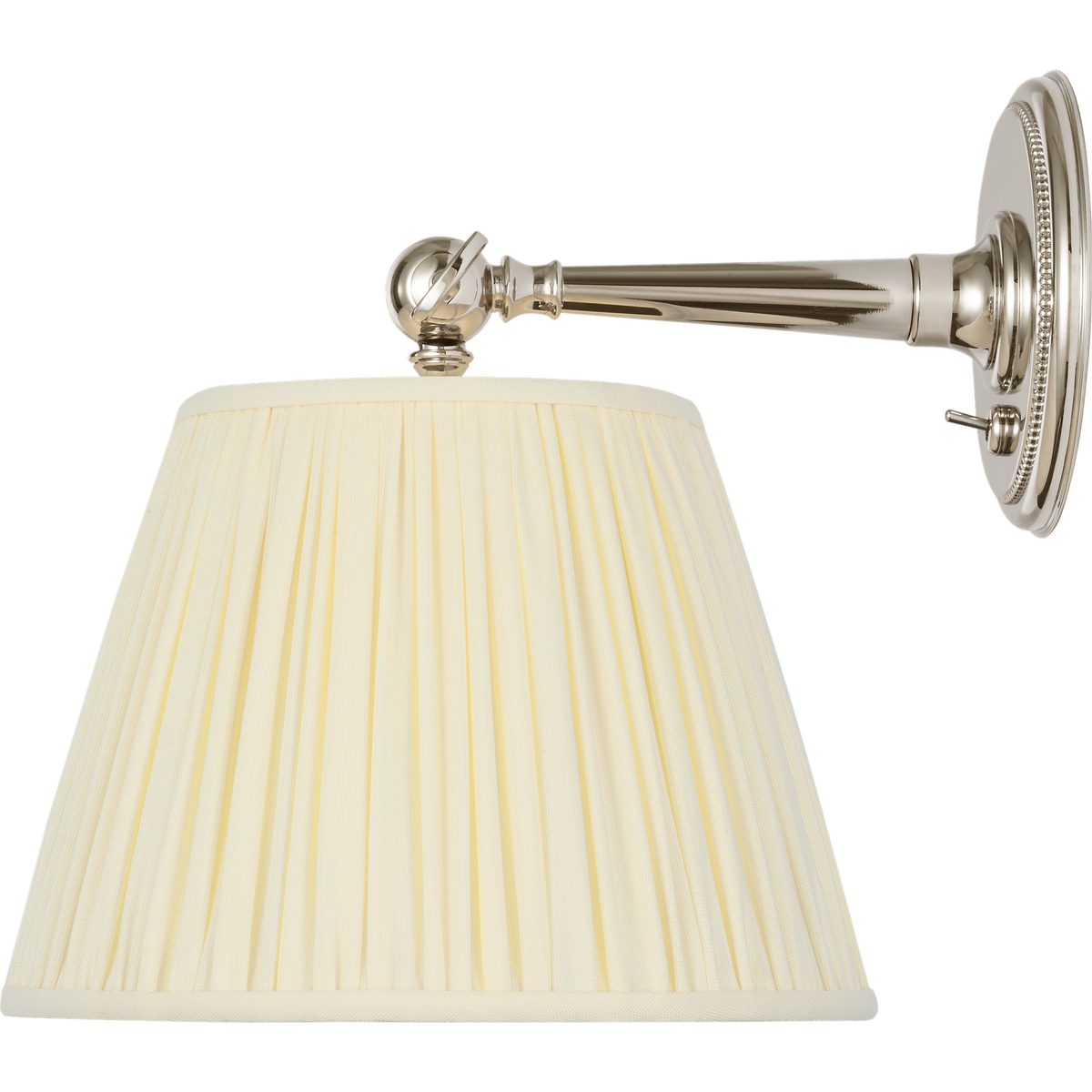 Marie Flanigan Hollander 9" Pivoting Sconce in Polished Nickel with Silk Pleated Shade W7.5" x H8.5" x E9.25"