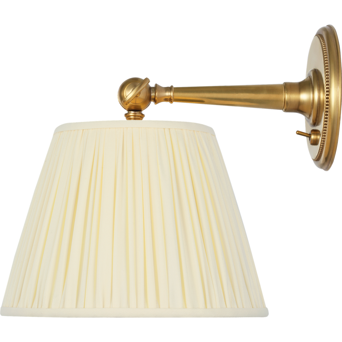 Marie Flanigan Hollander 9" Pivoting Sconce in Soft Brass with Silk Pleated Shade W7.5" x H8.5" x E9.25"