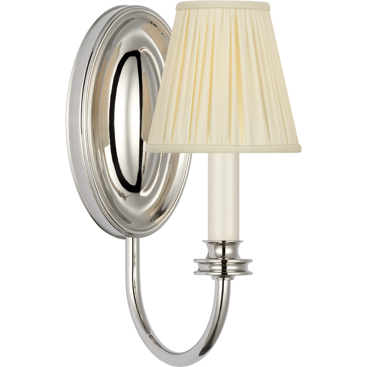 Marie Flanigan Astoria 12" Single Sconce in Polished Nickel with Silk Pleated Shade W4.75" x H12" x E7.75"