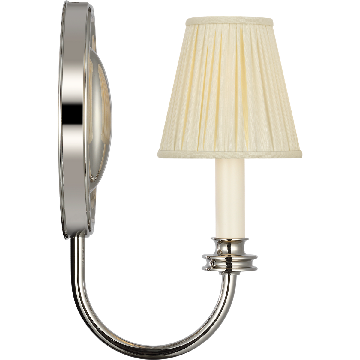 Marie Flanigan Astoria 12" Single Sconce in Polished Nickel with Silk Pleated Shade W4.75" x H12" x E7.75"