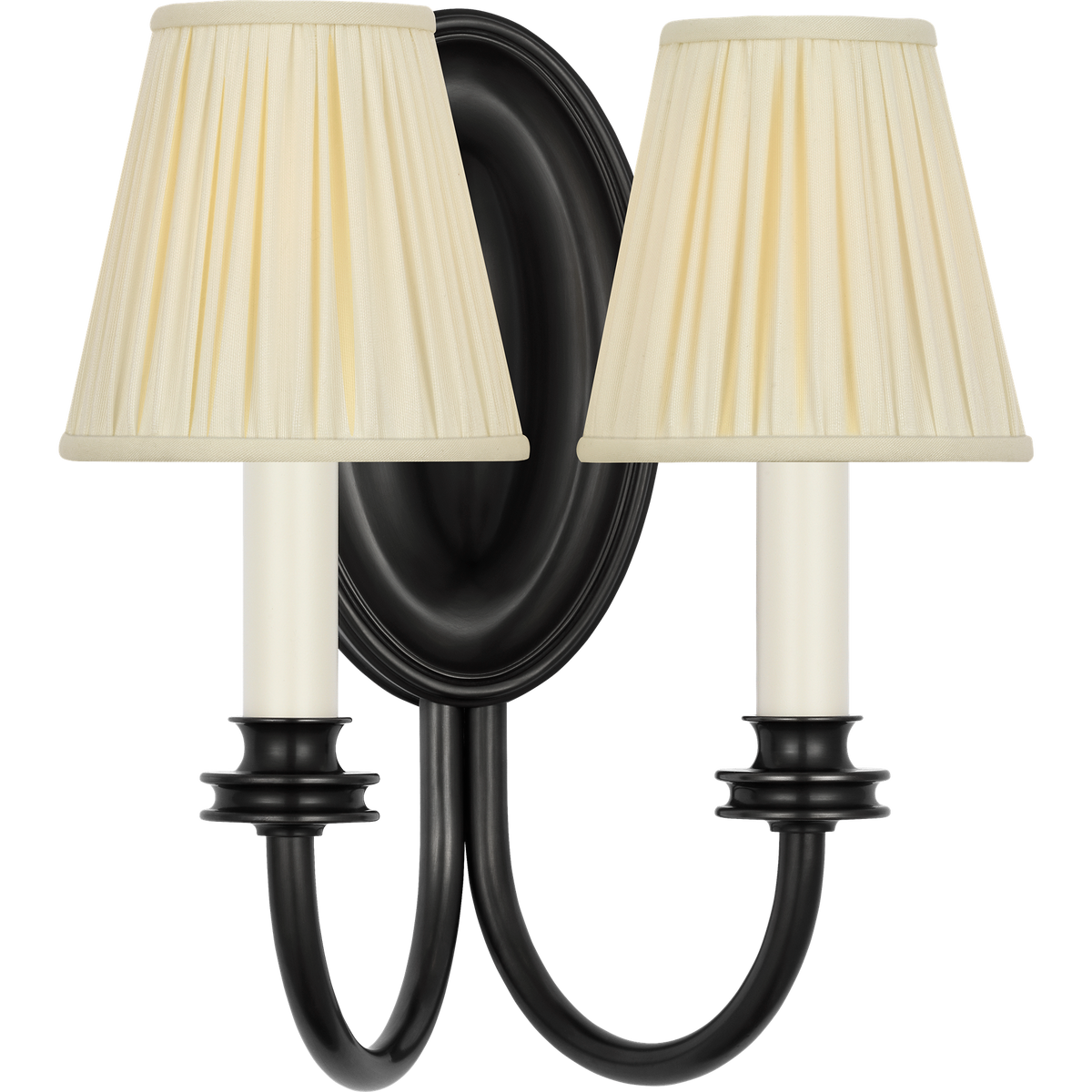 Marie Flanigan Astoria 12" Double Sconce in Bronze with Silk Pleated Shades W10.25" x H12" x E7"