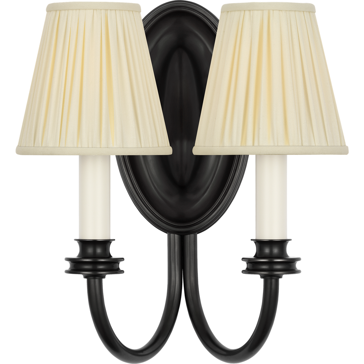 Marie Flanigan Astoria 12" Double Sconce in Bronze with Silk Pleated Shades W10.25" x H12" x E7"