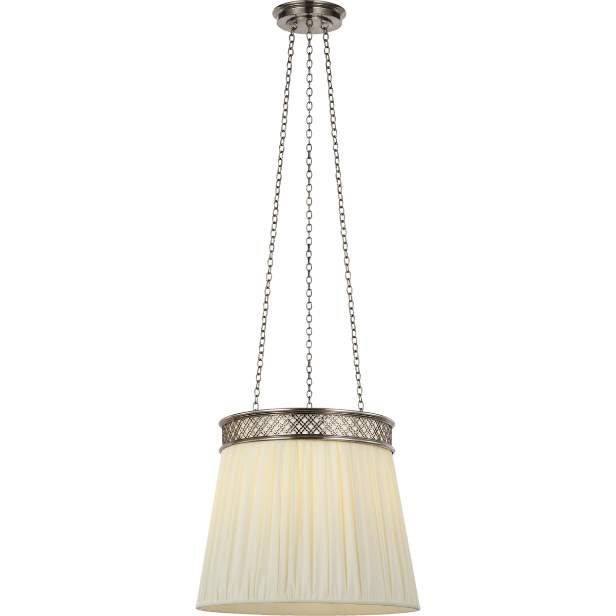 Marie Flanigan Merritt 16" Crowned Hanging Shade in Pewter with Silk Pleated Shade W16"