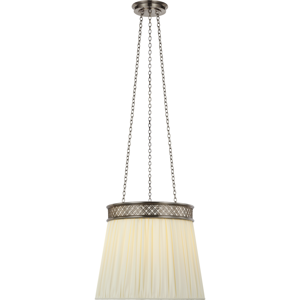 Marie Flanigan Merritt 16" Crowned Hanging Shade in Pewter with Silk Pleated Shade W16"