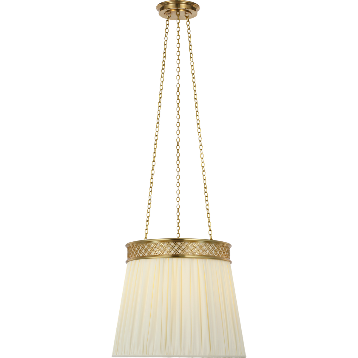 Marie Flanigan Merritt 16" Crowned Hanging Shade in Soft Brass with Silk Pleated Shade W16"