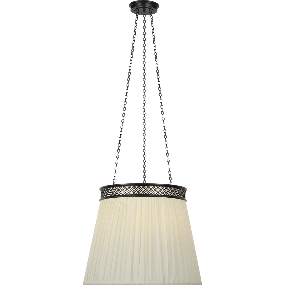 Marie Flanigan Merritt 21" Crowned Hanging Shade in Bronze with Silk Pleated Shade W21"