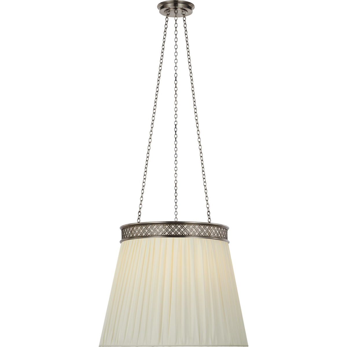 Marie Flanigan Merritt 21" Crowned Hanging Shade in Pewter with Silk Pleated Shade W21"